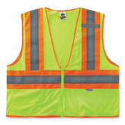 Ergodyne 8230Z Type R Class 2 Two-Tone Vest, Small/Medium, Zipper Closure, Mesh Polyester, Lime, Pocket, Mic Tab, Reflective, 1 Each