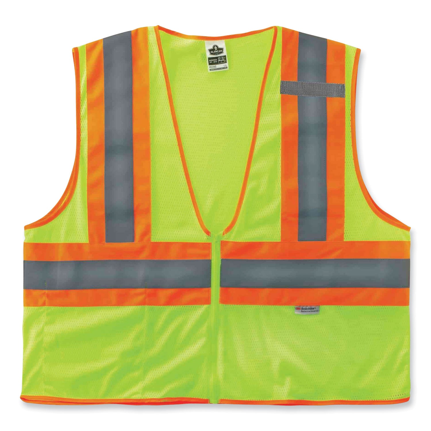 Ergodyne 8230Z Type R Class 2 Two-Tone Vest, Large/Extra Large, Zipper Closure, Mesh Polyester, Lime, Pocket, Mic Tab, Reflective, 1 Each