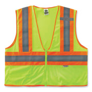Ergodyne 8230Z Type R Class 2 Two-Tone Vest, Large/Extra Large, Zipper Closure, Mesh Polyester, Lime, Pocket, Mic Tab, Reflective, 1 Each