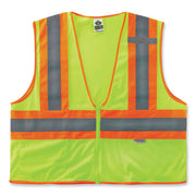 Ergodyne 8230Z Type R Class 2 Two-Tone Vest, 2XL/3XL, Zipper Closure, Mesh Polyester, Lime, Pocket, Mic Tab, Reflective, 1 Each