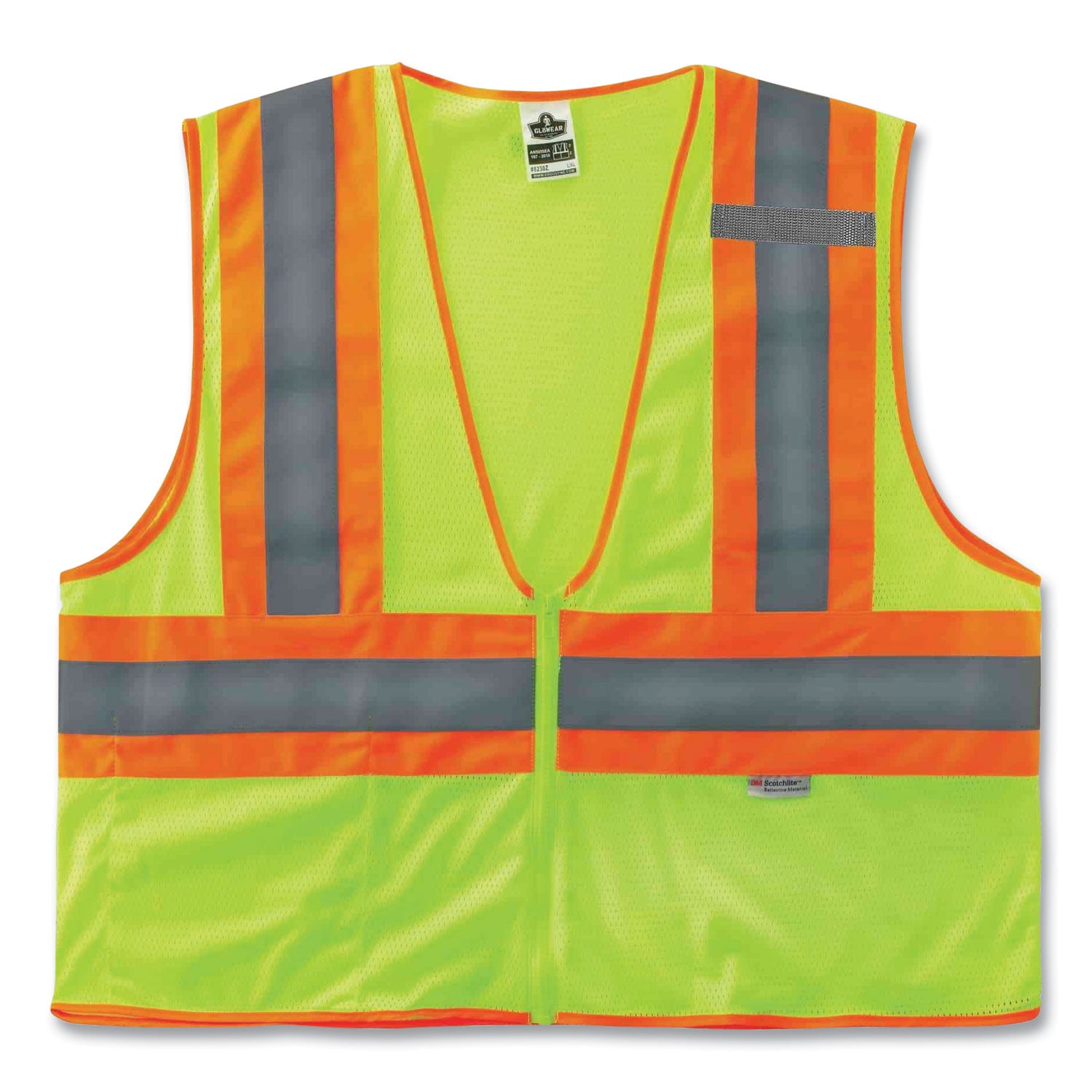 Ergodyne 8230Z Type R Class 2 Two-Tone Vest, 4XL/5XL, Zipper Closure, Mesh Polyester, Lime, Pocket, Mic Tab, Reflective, 1 Each