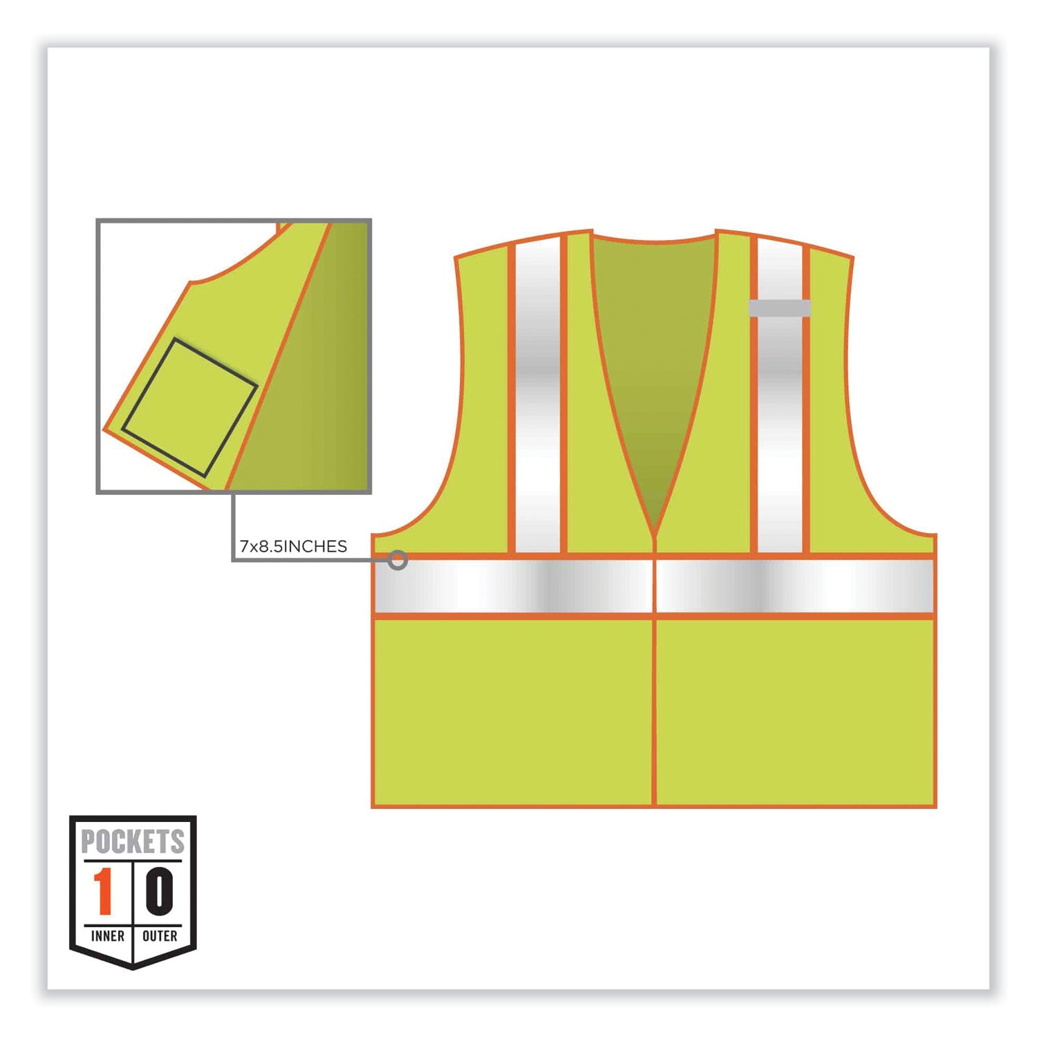 Ergodyne 8230Z Type R Class 2 Two-Tone Vest, 4XL/5XL, Zipper Closure, Mesh Polyester, Lime, Pocket, Mic Tab, Reflective, 1 Each
