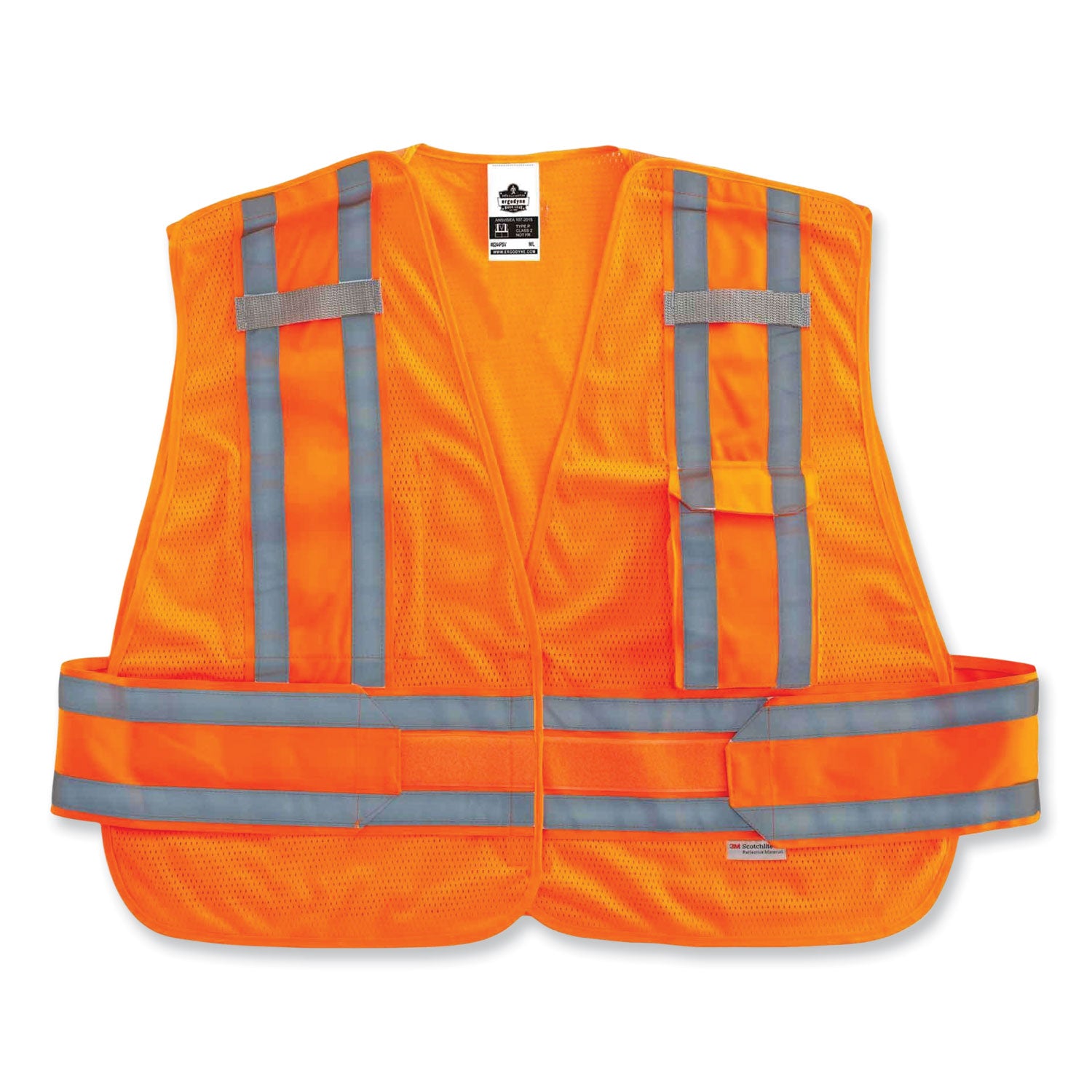 Ergodyne 8244PSV Type P Class 2 Expandable Public Safety Vest, Medium/Large, Hook & Loop Closure, Orange, Adjustable, Reflective, Mic Tab, Pocket, Expandable Side, 1 Each