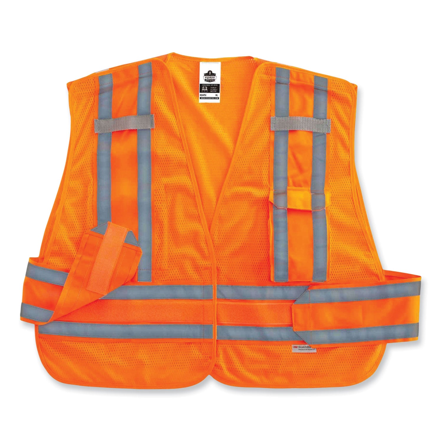 Ergodyne 8244PSV Type P Class 2 Expandable Public Safety Vest, Xtra Large/2-Xtra Large, Hook & Loop Closure, Orange, Adjustable, Reflective, Mic Tab, Pocket, Expandable Side, 1 Each