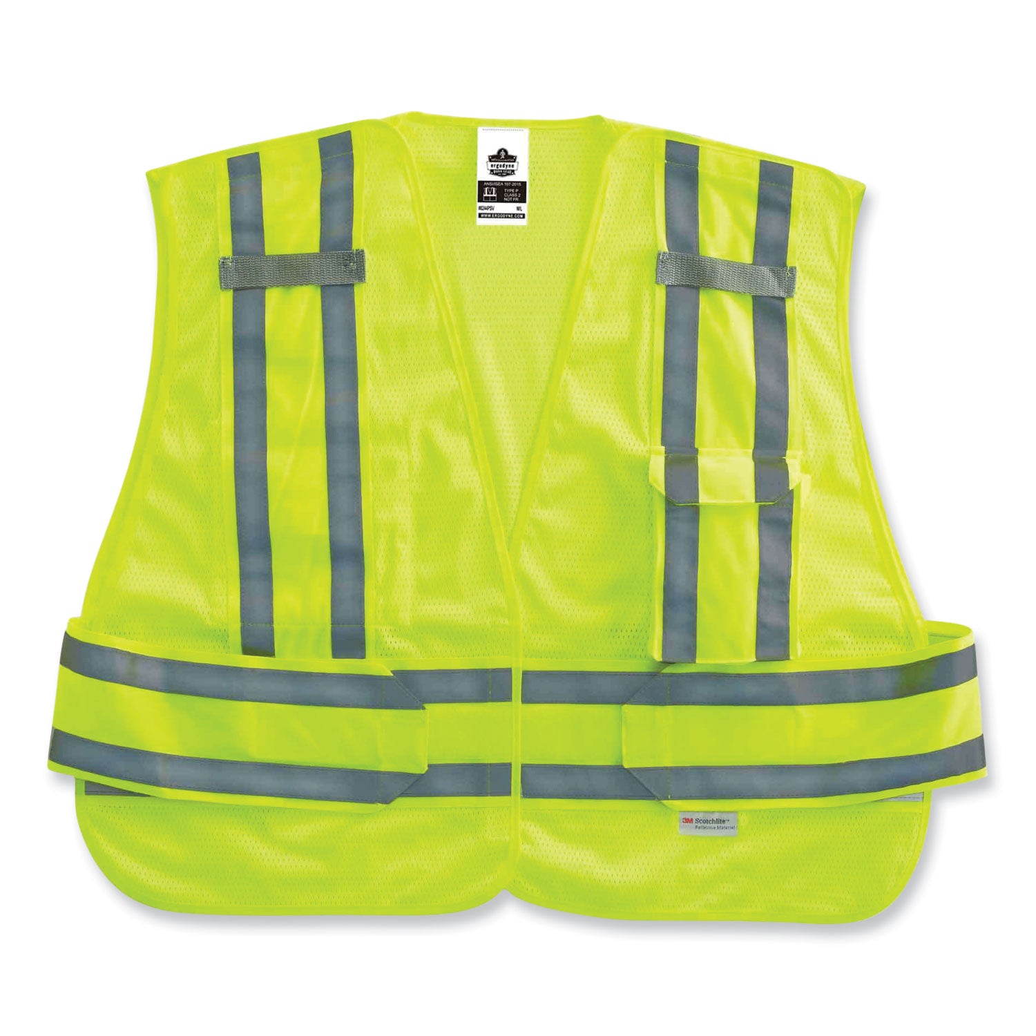 Ergodyne 8244PSV Type P Class 2 Expandable Public Safety Vest, Medium/Large, Lime, Adjustable, Reflective, Mic Tab, Pocket, Hook & Loop Closure, 1 Each