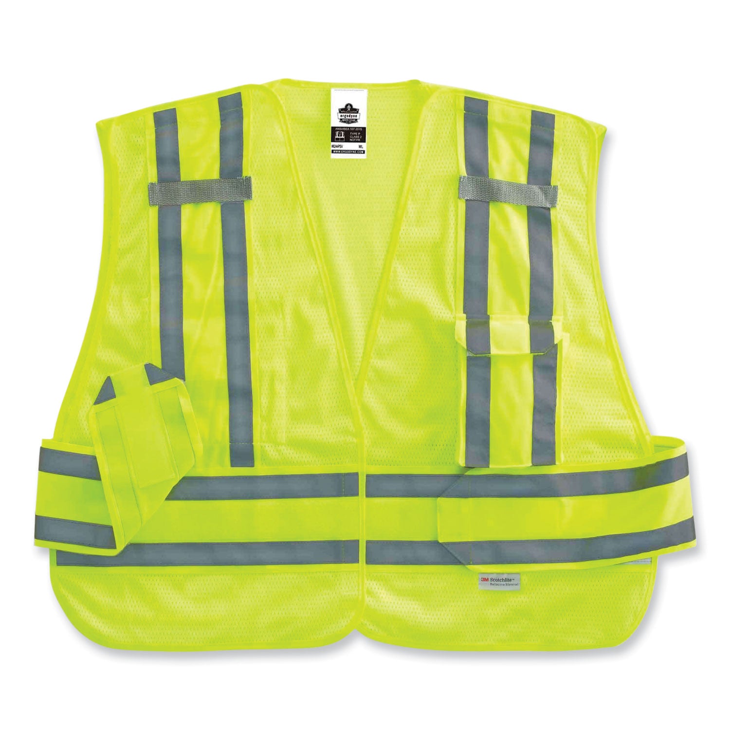 Ergodyne 8244PSV Type P Class 2 Expandable Public Safety Vest, Medium/Large, Lime, Adjustable, Reflective, Mic Tab, Pocket, Hook & Loop Closure, 1 Each