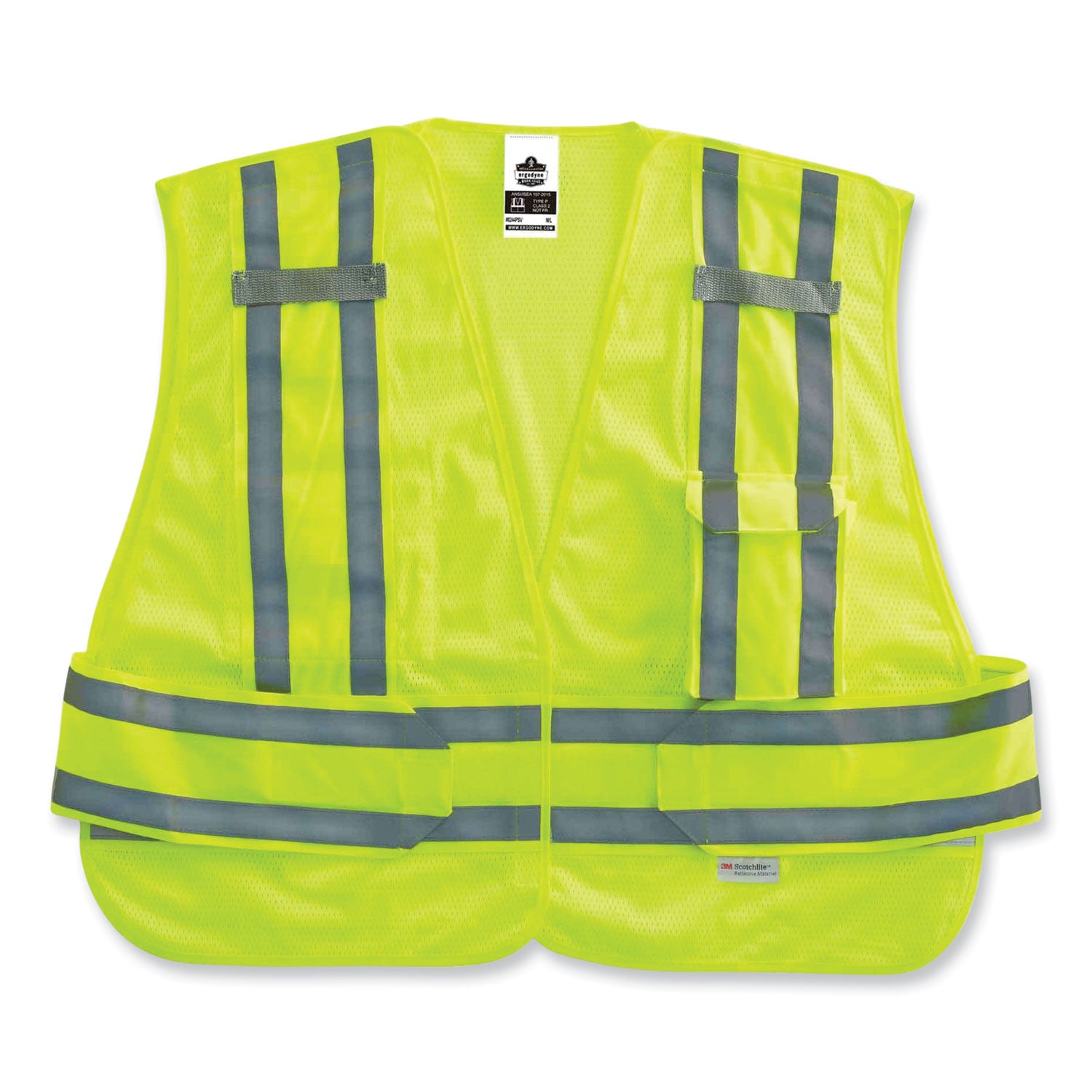 Ergodyne 8244PSV Type P Class 2 Expandable Public Safety Vest, 3-Xtra Large Plus, Hook & Loop Closure, Lime, Adjustable, Reflective, Mic Tab, Pocket, Expandable Side, 1 Each