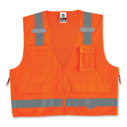 Ergodyne 8250Z Type R Class 2 Surveyors Vest, 4XL/5XL, Zipper Closure, Poly Mesh, Orange, Pocket, Mic Tab, Reflective, 1 Each