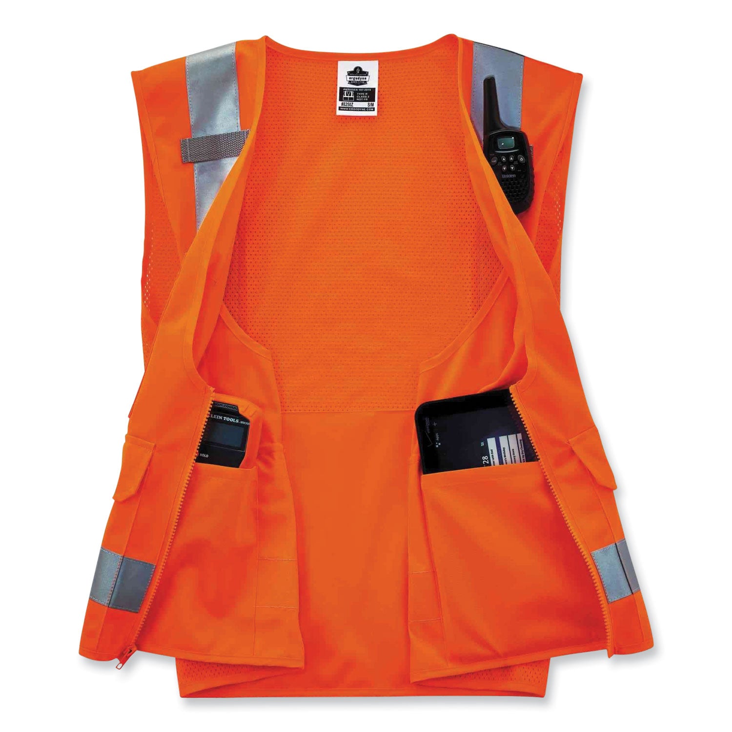 Ergodyne 8250Z Type R Class 2 Surveyors Vest, 4XL/5XL, Zipper Closure, Poly Mesh, Orange, Pocket, Mic Tab, Reflective, 1 Each