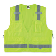 Ergodyne 8250Z Type R Class 2 Surveyors Vest, Small/Medium, Zipper Closure, Poly Mesh, Lime, Pocket, Mic Tab, Reflective, 1 Each