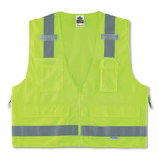 Ergodyne 8250Z Type R Class 2 Surveyors Vest, 4XL/5XL, Zipper Closure, Poly Mesh, Lime, Pocket, Mic Tab, Reflective, 1 Each