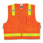 Ergodyne 8250ZHG Type R Class 2 Hi-Gloss Surveyors Vest, Small/Medium, Zipper Closure, Poly Mesh, Orange, Pocket, Mic Tab, Reflective, 1 Each