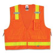 Ergodyne 8250ZHG Type R Class 2 Hi-Gloss Surveyors Vest, Large/Extra Large, Zipper Closure, Poly Mesh, Orange, Pocket, Mic Tab, Reflective, 1 Each