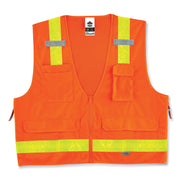 Ergodyne 8250ZHG Type R Class 2 Hi-Gloss Surveyors Vest, 2-XL/3-XL, Zipper Closure, Poly Mesh, Orange, Pocket, Mic Tab, Reflective, 1 Each