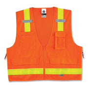Ergodyne 8250ZHG Type R Class 2 Hi-Gloss Surveyors Vest, 4XL/5XL, Zipper Closure, Poly Mesh, Orange, Pocket, Mic Tab, Reflective, 1 Each