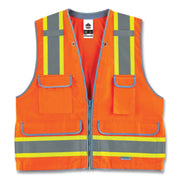 Ergodyne 8254HDZ Type R Class 2 Heavy-Duty Surveyors Vest, Large/Extra Large, Zipper Closure, Polyester Mesh, Orange, Pocket, Mic Tab, Reflective, Heavy Duty, Rugged, 1 Each