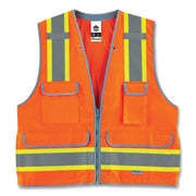 Ergodyne 8254HDZ Type R Class 2 Heavy-Duty Surveyors Vest, 2XL/3XL, Zipper Closure, Polyester Mesh, Orange, Pocket, Mic Tab, Reflective, Heavy Duty, Rugged, 1 Each