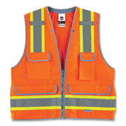 Ergodyne 8254HDZ Type R Class 2 Heavy-Duty Surveyors Vest, 4XL/5XL, Zipper Closure, Polyester Mesh, Orange, Reflective, Heavy Duty, Rugged, 1 Each