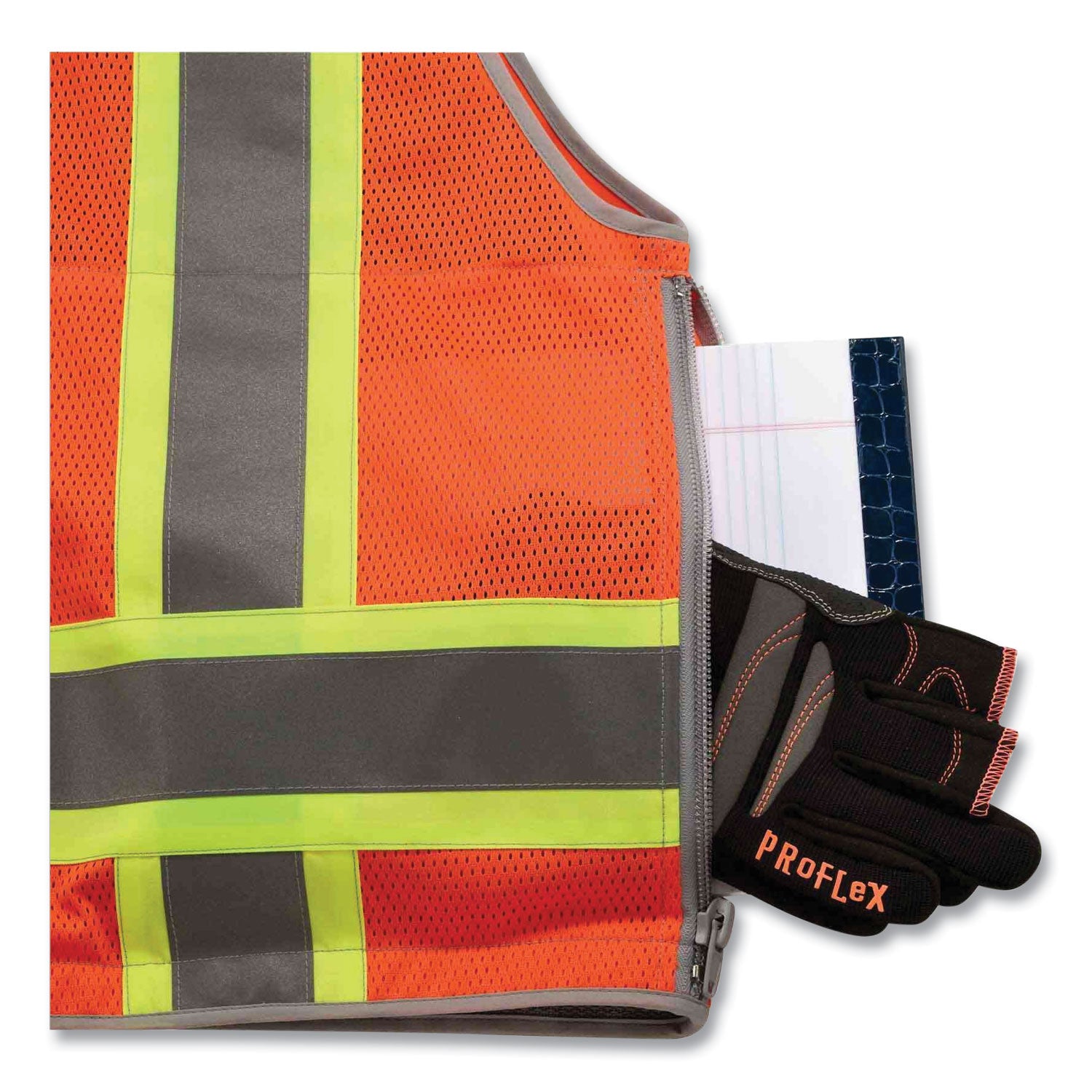 Ergodyne 8254HDZ Type R Class 2 Heavy-Duty Surveyors Vest, 4XL/5XL, Zipper Closure, Polyester Mesh, Orange, Reflective, Heavy Duty, Rugged, 1 Each