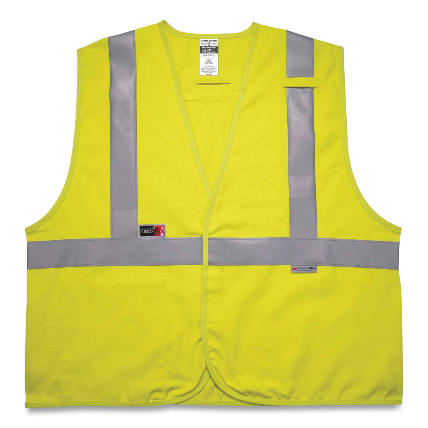 Ergodyne 8261FRHL Hi-Vis FR Safety Vest, Class 2, Dual Compliant, Small/Medium, Hook & Loop Closure, Modacrylic, Lime, Reflective, Breathable, Machine Washable, 1 Each