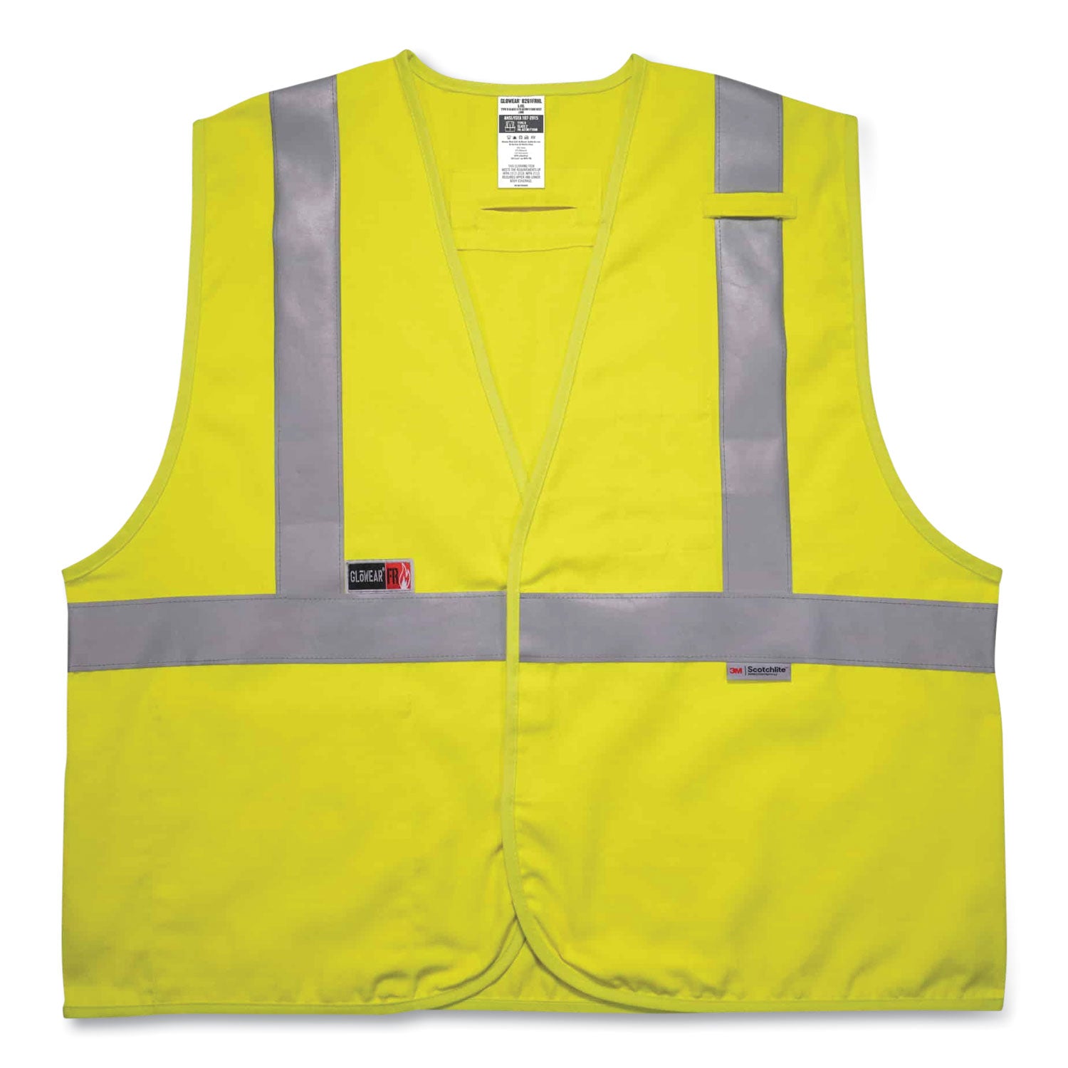 Ergodyne 8261FRHL Hi-Vis FR Safety Vest, Class 2, Dual Compliant, Large/Extra Large, Hook & Loop Closure, Modacrylic, Lime, Reflective, Breathable, Machine Washable, Interior Pocket, Pen Slot, Badge Holder, 1 Each