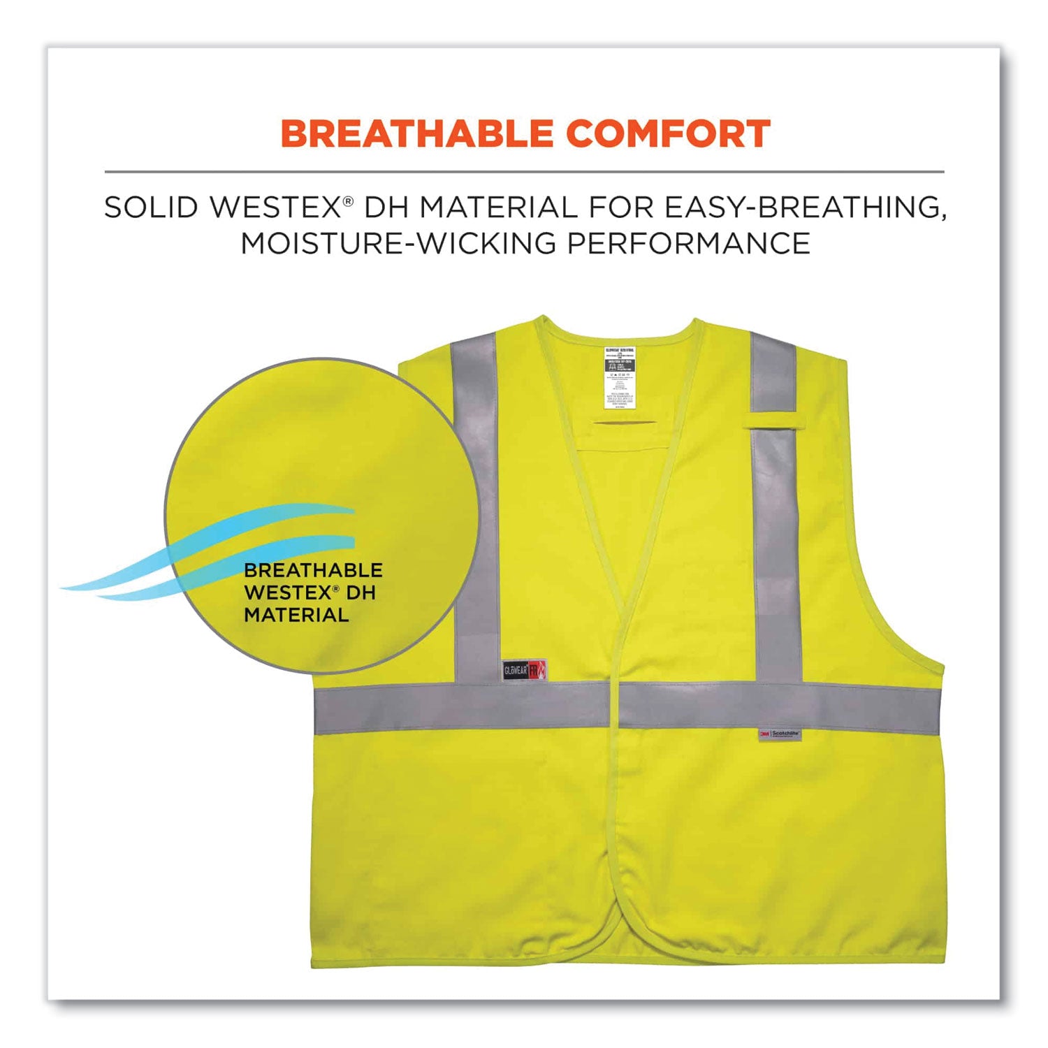 Ergodyne 8261FRHL Hi-Vis FR Safety Vest, Class 2, Dual Compliant, Large/Extra Large, Hook & Loop Closure, Modacrylic, Lime, Reflective, Breathable, Machine Washable, Interior Pocket, Pen Slot, Badge Holder, 1 Each