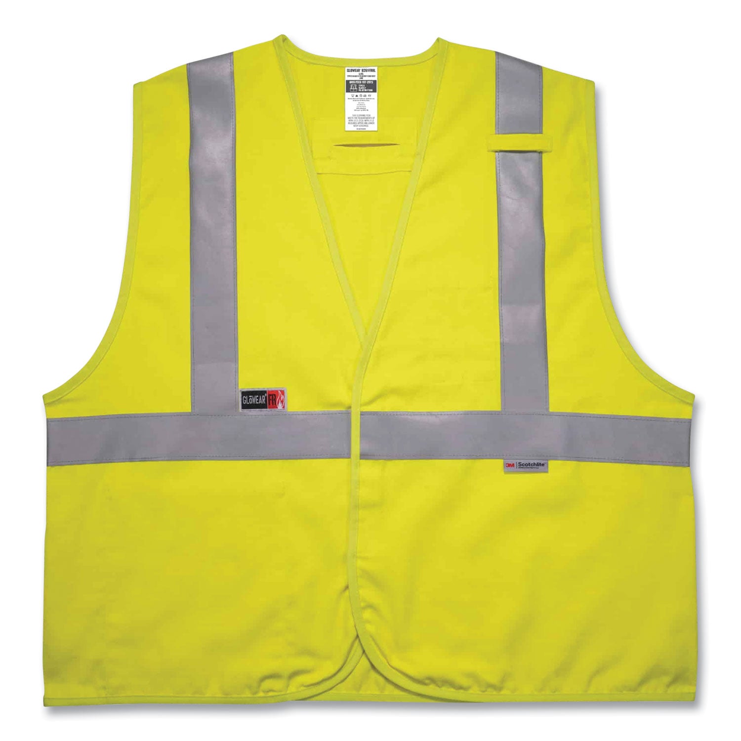 Ergodyne 8261FRHL Hi-Vis FR Safety Vest, Class 2, Dual Compliant, 2XL/3XL, Modacrylic, Lime, Hook & Loop Closure, Reflective, Machine Washable, Breathable, Interior Pocket, 1 Each