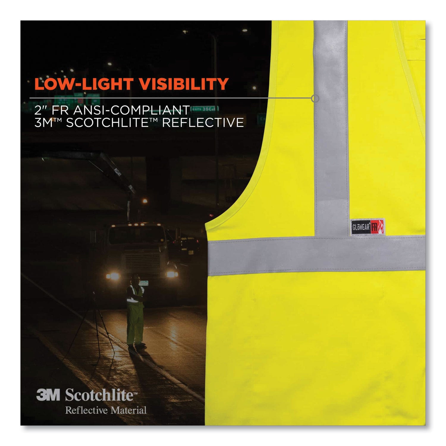 Ergodyne 8261FRHL Hi-Vis FR Safety Vest, Class 2, Dual Compliant, 4XL/5XL, Lime, Modacrylic, Hook & Loop Closure, Reflective, Machine Washable, 1 Each