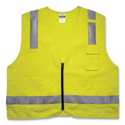 Ergodyne 8262FRZ Hi-Vis Flame-Resistant Surveyor Vest, Class 2, NFPA 70E, Mesh, Small/Medium, Zipper Closure, Lime, Machine Washable, Reflective, Breathable, 1 Each