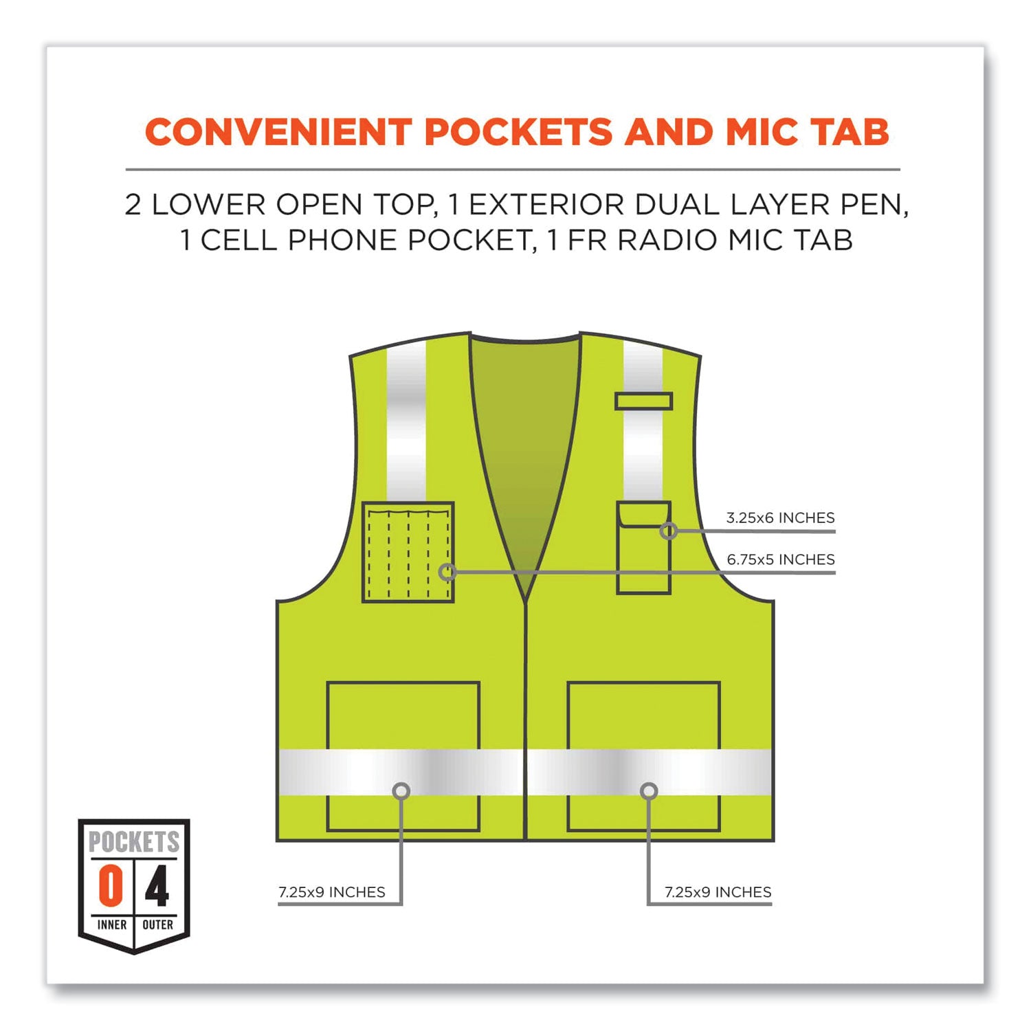 Ergodyne 8262FRZ Hi-Vis Flame-Resistant Surveyor Vest, Class 2, NFPA 70E, Mesh, Small/Medium, Zipper Closure, Lime, Machine Washable, Reflective, Breathable, 1 Each
