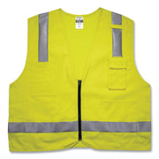 Ergodyne 8262FRZ Hi-Vis Flame-resistant Surveyor Vest, Class 2, NFPA 70E, Mesh, 2XL/3XL, Zipper Closure, Lime, Machine Washable, Reflective, Cell Phone Pocket, Pen Slot, 1 Each