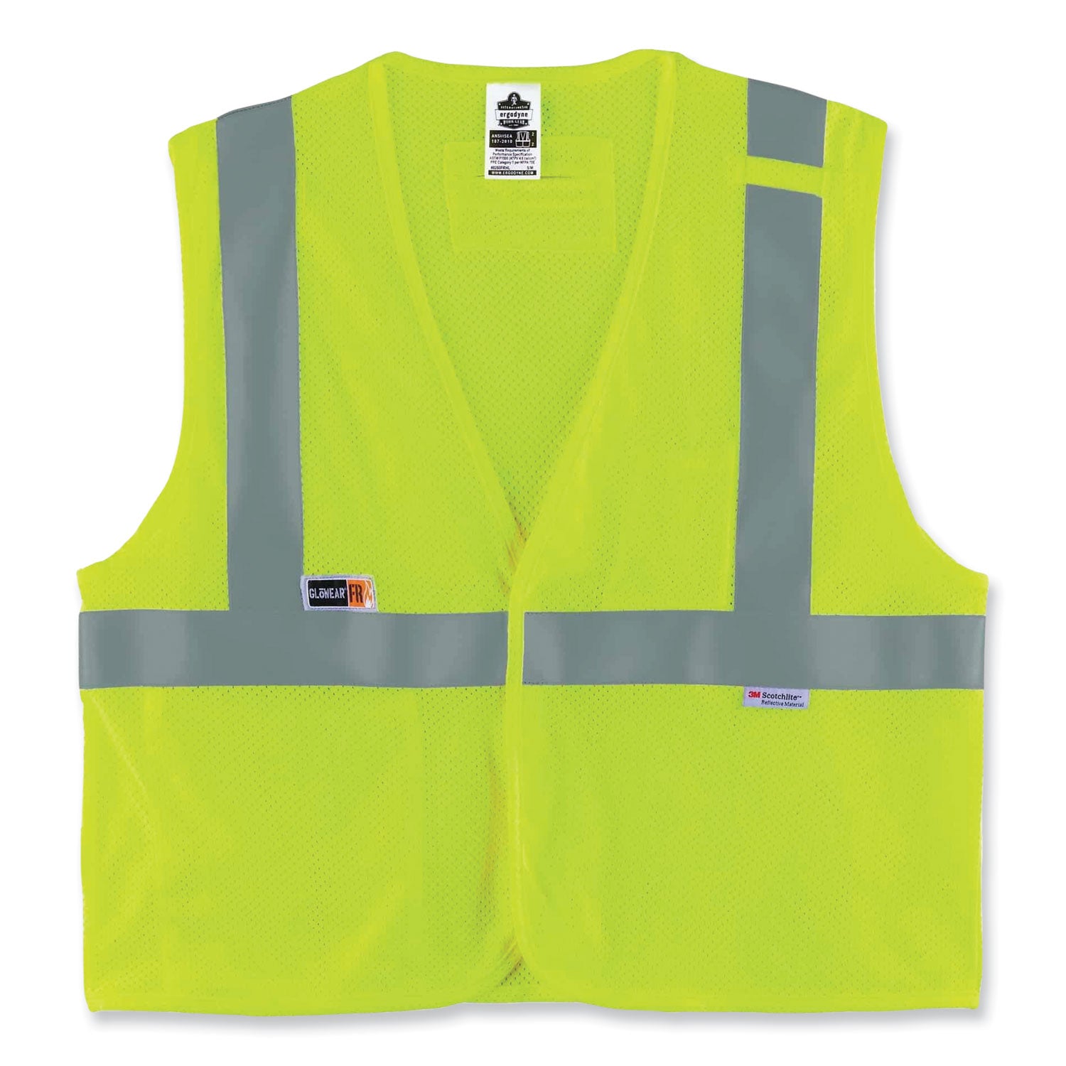 Ergodyne GloWear 8260FRHL Type R Class 2 Flame-Resistant Modacrylic Vest, Large/Extra Large, Lime, Hook & Loop Closure, Reflective Strip, Interior Pocket, Pen Slot, Mic Tab, 1 Each