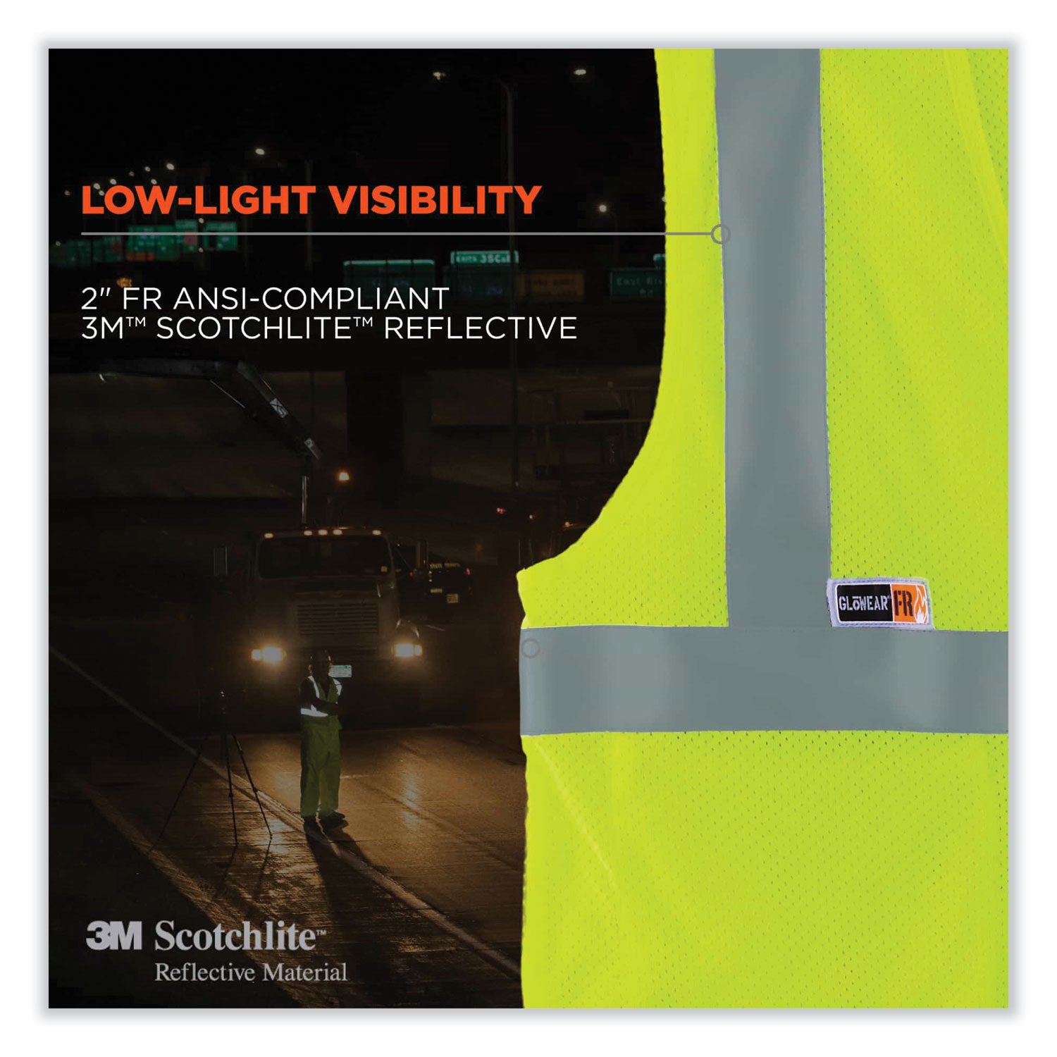 Ergodyne GloWear 8260FRHL Type R Class 2 Flame-Resistant Modacrylic Vest, Large/Extra Large, Lime, Hook & Loop Closure, Reflective Strip, Interior Pocket, Pen Slot, Mic Tab, 1 Each