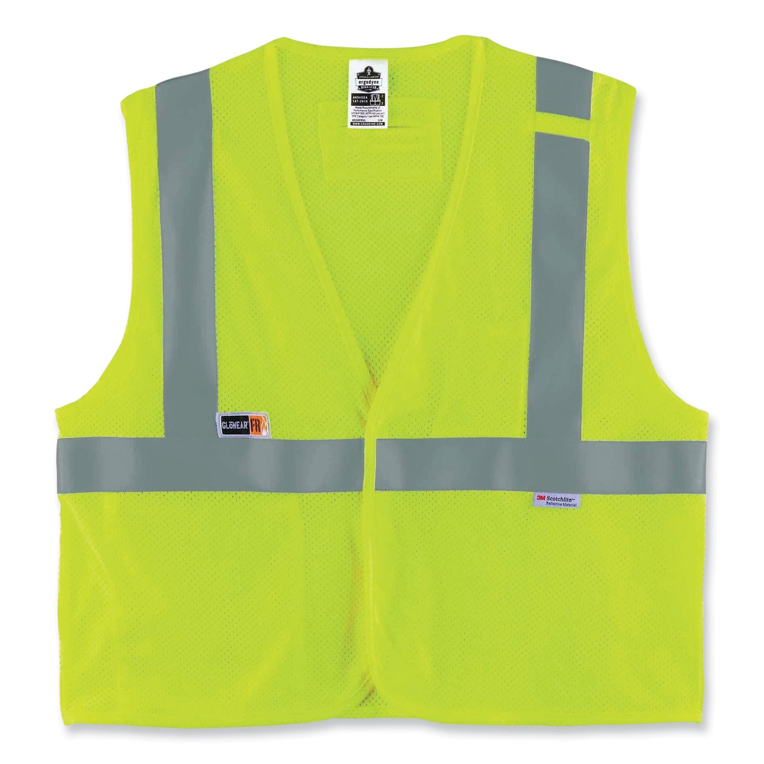 Ergodyne GloWear 8260FRHL Type R Class 2 Flame-Resistant Modacrylic Vest, 2XL/3XL, Lime, Hook & Loop Closure, Mic Tab, Reflective Strip, Interior Pocket, Pen Slot, Breathable, 1 Each