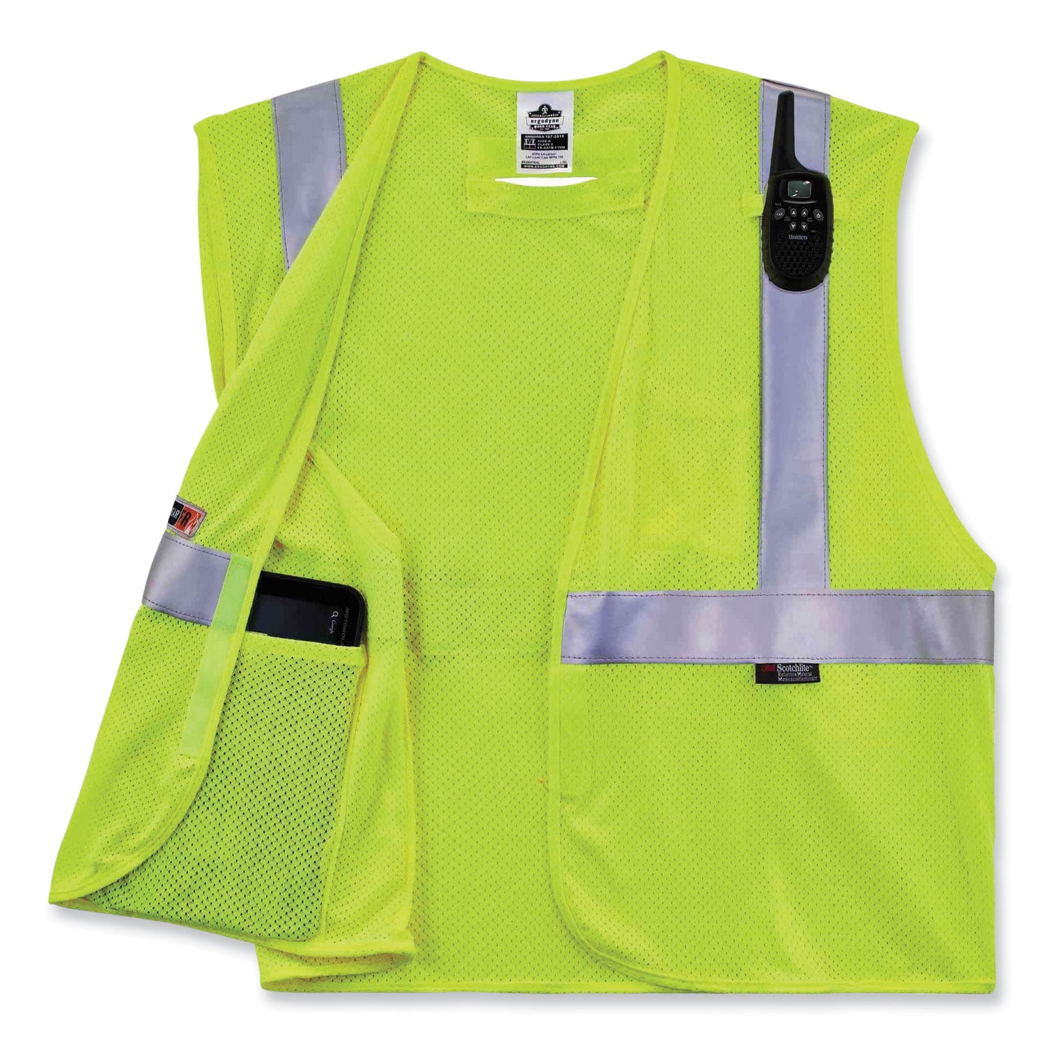 Ergodyne GloWear 8260FRHL Type R Class 2 Flame-Resistant Modacrylic Vest, 4XL/5XL, Lime, Hook & Loop Closure, Mic Tab, Reflective Strip, Interior Pocket, Pen Slot, Breathable, 1 Each
