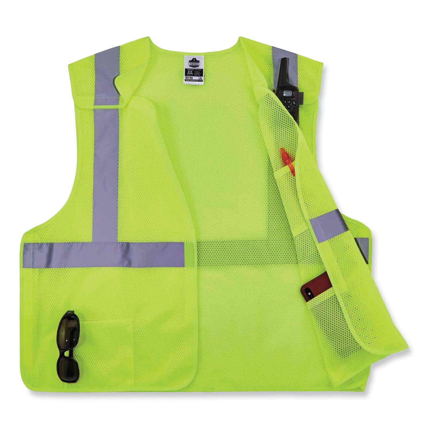 Ergodyne 8217BA Breakaway Hi-Vis Class 2 Safety Vest, Small/Medium, Lime, Hook & Loop Closure, Machine Washable, Breathable, Durable, Reflective Strip, Interior Pocket, Pen Slot, 1 Each