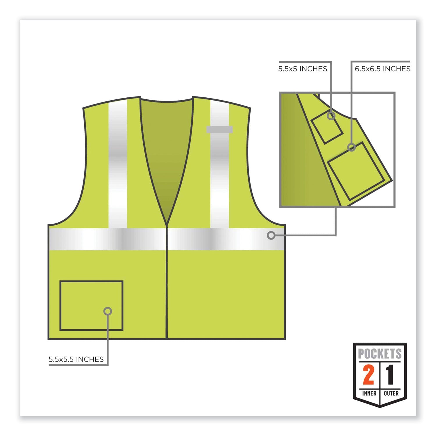 Ergodyne 8217BA Breakaway Hi-Vis Class 2 Vest, 2XL/3XL, Lime, Hook & Loop Closure, Machine Washable, Breathable, Durable, Reflective Strip, Interior Pocket, Pen Slot, 1 Each
