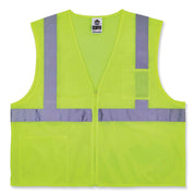 Ergodyne 8256Z Treated Polyester Hi-Vis Class 2 Vest, Small/Medium, Zipper Closure, Lime, Machine Washable, Breathable, Durable, Flame Resistant, Reflective Strip, Interior Pocket, 1 Each