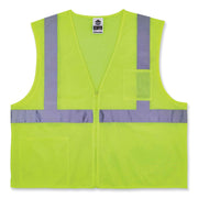 Ergodyne 8256Z Treated Polyester Hi-Vis Class 2 Vest, Large/Extra Large, Zipper Closure, Lime, Machine Washable, Breathable, Durable, Flame Resistant, Reflective Strip, Interior Pocket, 1 Each