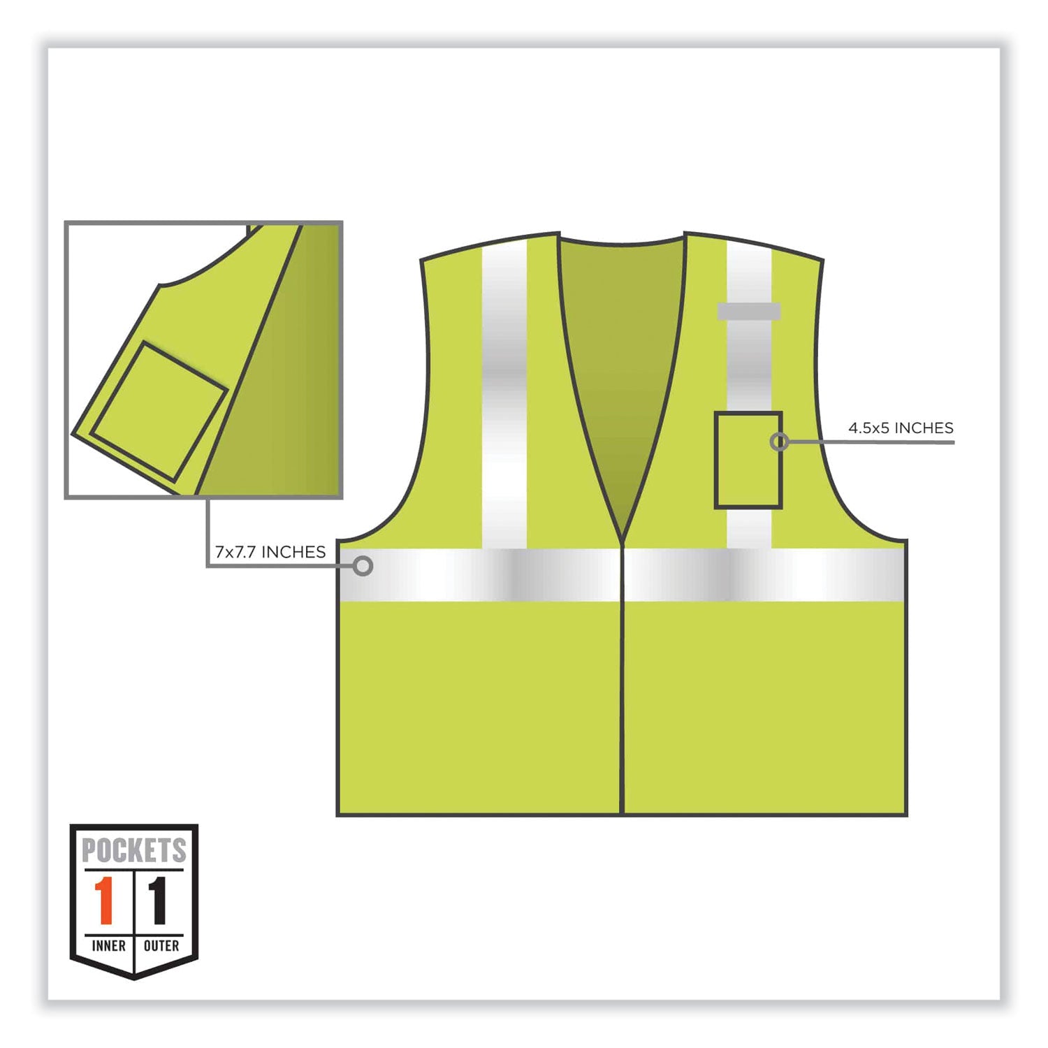 Ergodyne 8256Z Treated Polyester Hi-Vis Class 2 Vest, Large/Extra Large, Zipper Closure, Lime, Machine Washable, Breathable, Durable, Flame Resistant, Reflective Strip, Interior Pocket, 1 Each