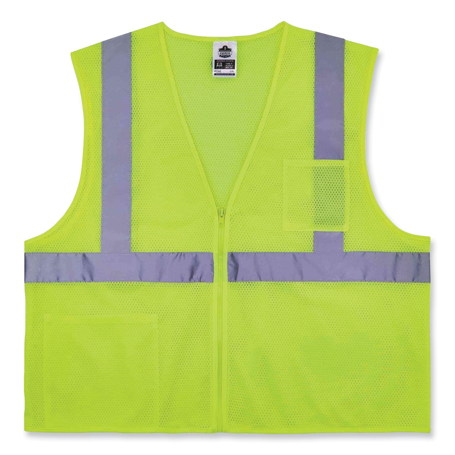Ergodyne 8256Z Treated Polyester Hi-Vis Class 2 Vest, Zipper Closure, Lime, 2XL/3XL, Machine Washable, Breathable, Durable, Flame Resistant, Reflective Strip, Interior Pocket, 1 Each