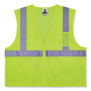 Ergodyne 8256Z Treated Polyester Hi-Vis Class 2 Vest, Zipper Closure, Lime, 2XL/3XL, Machine Washable, Breathable, Durable, Flame Resistant, Reflective Strip, Interior Pocket, 1 Each