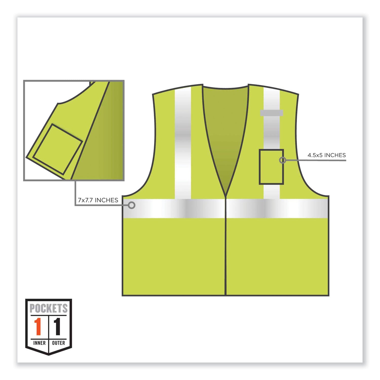 Ergodyne 8256Z Treated Polyester Hi-Vis Class 2 Vest, 4XL/5XL, Zipper Closure, Lime, Machine Washable, Breathable, Durable, Flame Resistant, Reflective Strip, Interior Pocket, High Visibility, 1 Each