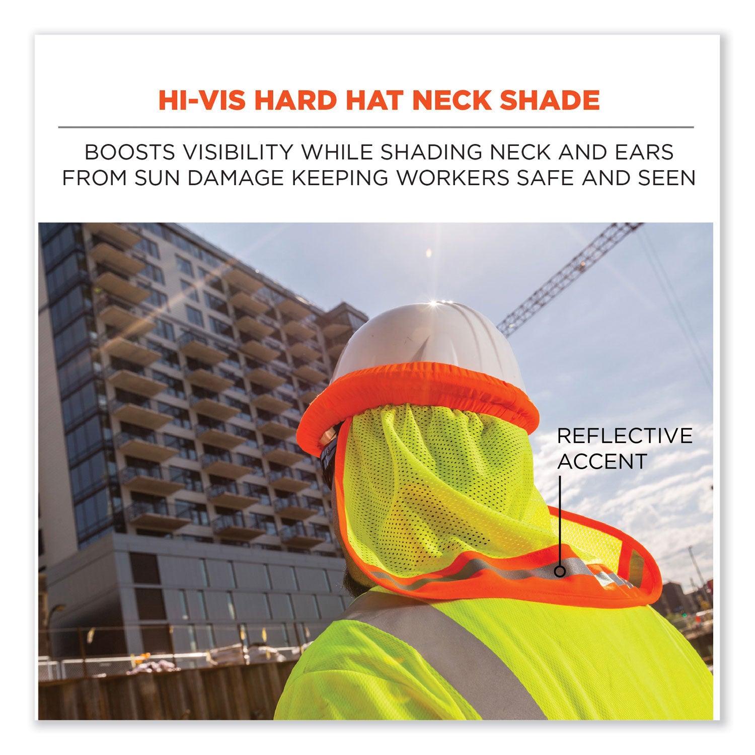 Ergodyne 8005 HI-VIS Mesh Neck Shade with Reflective Trim, Orange, Elastic/Plastic/Mesh/Polyester, 1" x 10", 6 per Carton