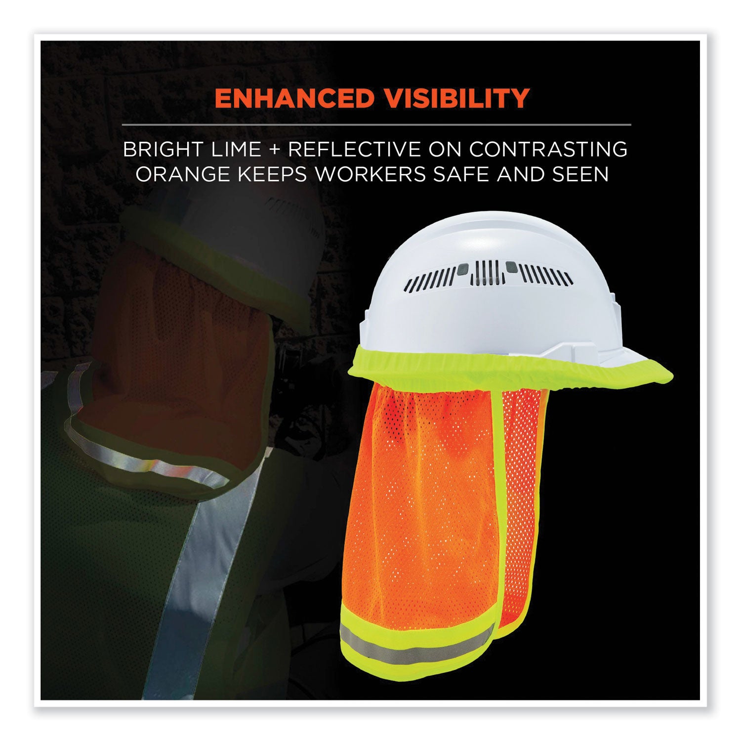 Ergodyne 8005 HI-VIS Mesh Neck Shade with Reflective Trim, Orange, Elastic/Plastic/Mesh/Polyester, 1" x 10", 6 per Carton