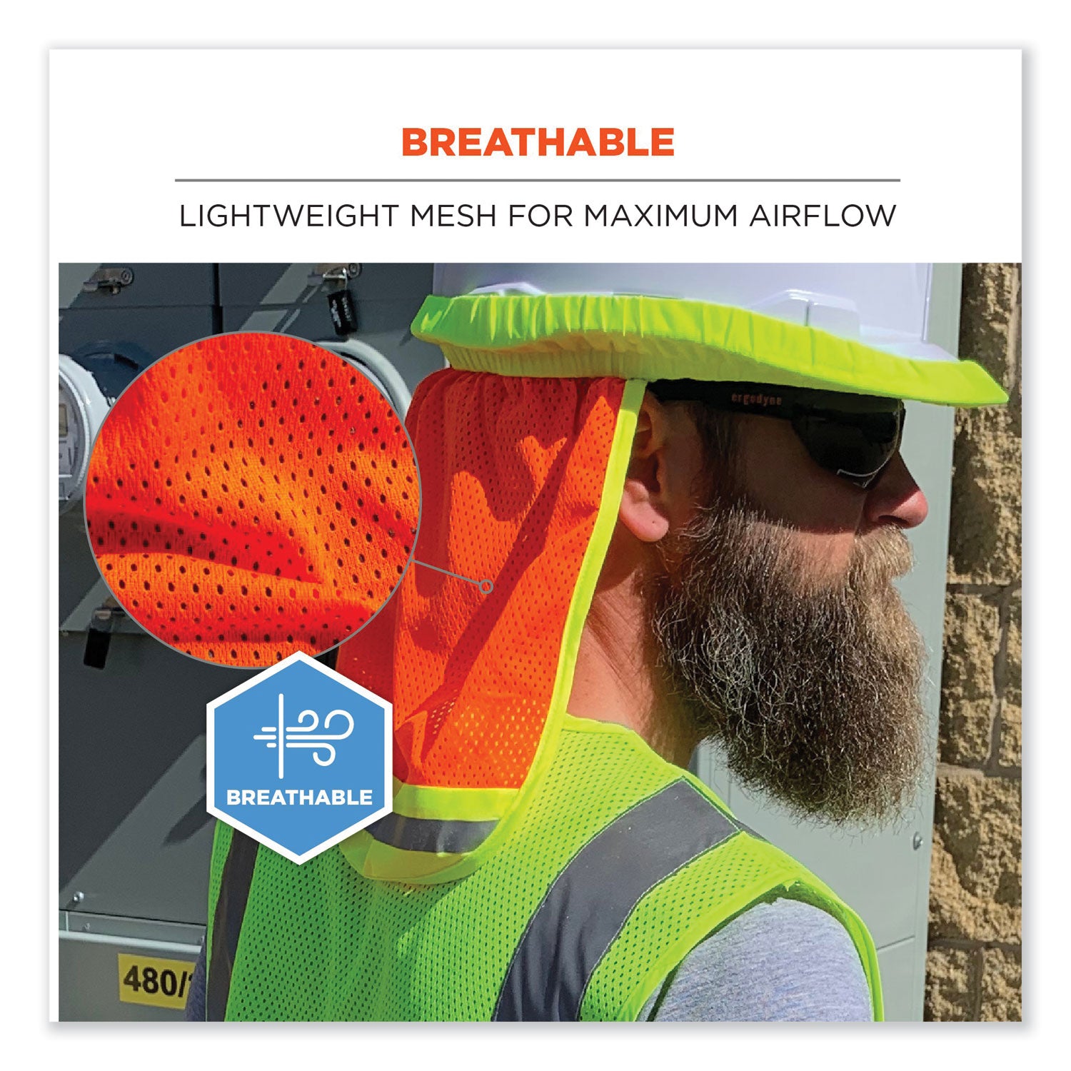 Ergodyne 8005 HI-VIS Mesh Neck Shade with Reflective Trim, Orange, Elastic/Plastic/Mesh/Polyester, 1" x 10", 6 per Carton