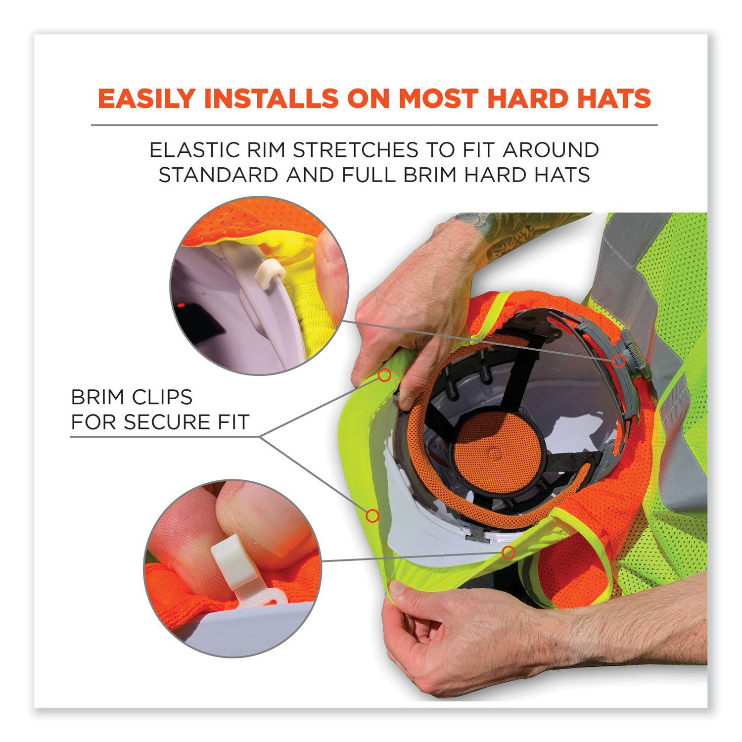 Ergodyne 8005 HI-VIS Mesh Neck Shade with Reflective Trim, Orange, Elastic/Plastic/Mesh/Polyester, 1" x 10", 6 per Carton