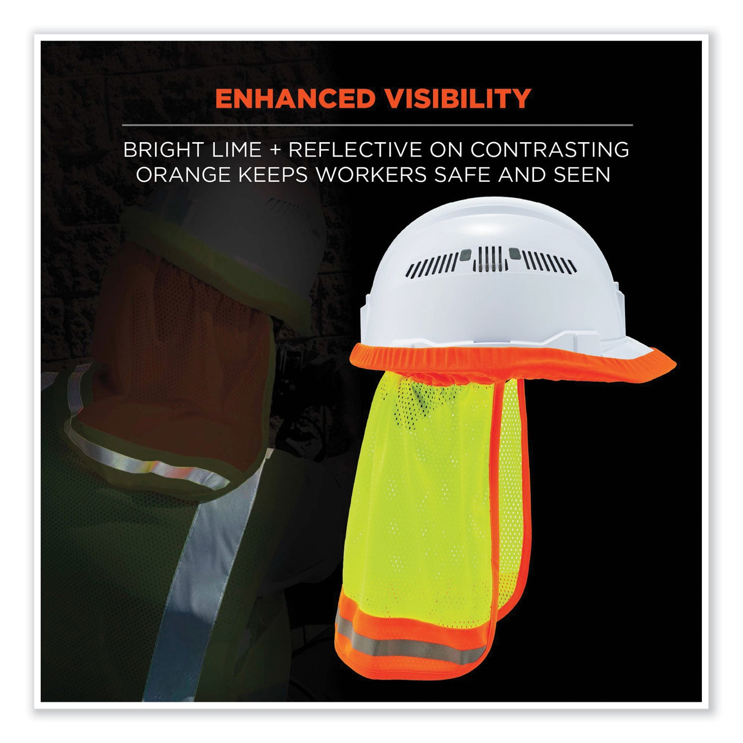 Ergodyne 8005 HI-Vis Mesh Neck Shade with Reflective Trim, Lime, Elastic/Plastic/Mesh, 1" Height x 10" Width, 6 per Carton