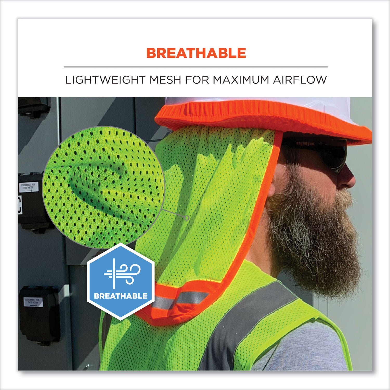 Ergodyne 8005 HI-Vis Mesh Neck Shade with Reflective Trim, Lime, Elastic/Plastic/Mesh, 1" Height x 10" Width, 6 per Carton