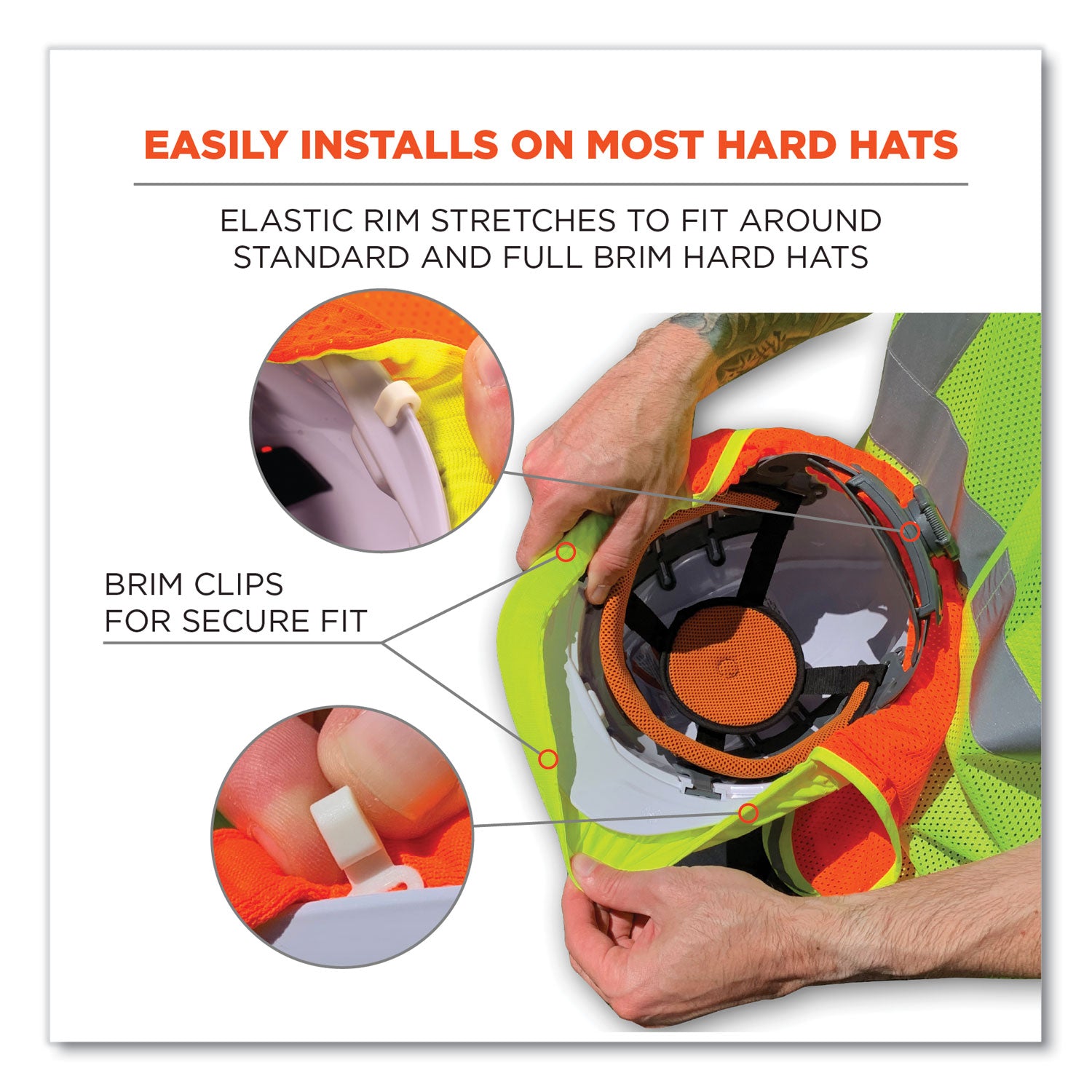 Ergodyne 8005 HI-Vis Mesh Neck Shade with Reflective Trim, Lime, Elastic/Plastic/Mesh, 1" Height x 10" Width, 6 per Carton